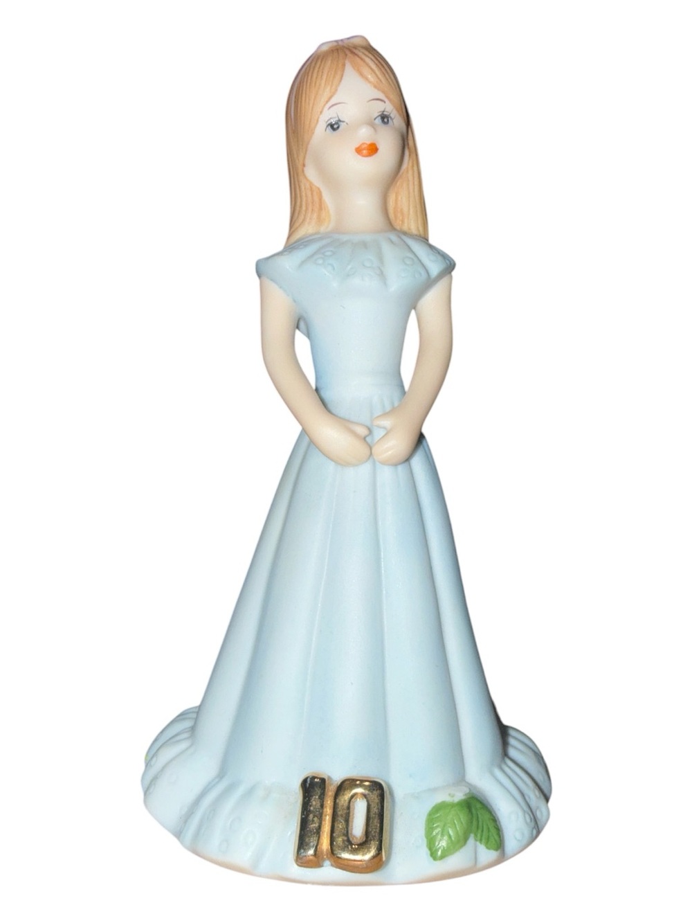 Porcelain Growing Up Birthday Girl Figurine in Light Blue Dress